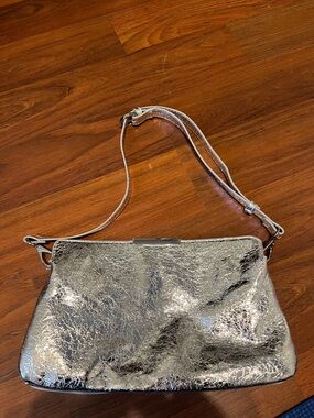 Metallic Silver Shoulder Bag - Women